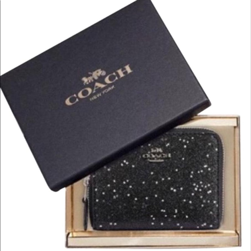 Authentic COACH Black Glitter STARS Zip Wallet!
